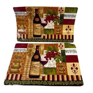 12 Home Collection Wine Bottle Cork Grapes French Vineyard Vinyl Placemats